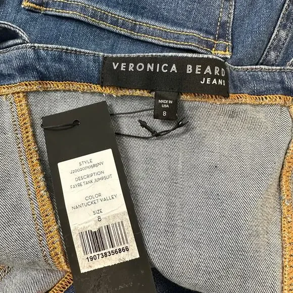 VERONICA BEARD Fayre Jumpsuit Denim Flare Leg Front Zip V Neck Blue NWT